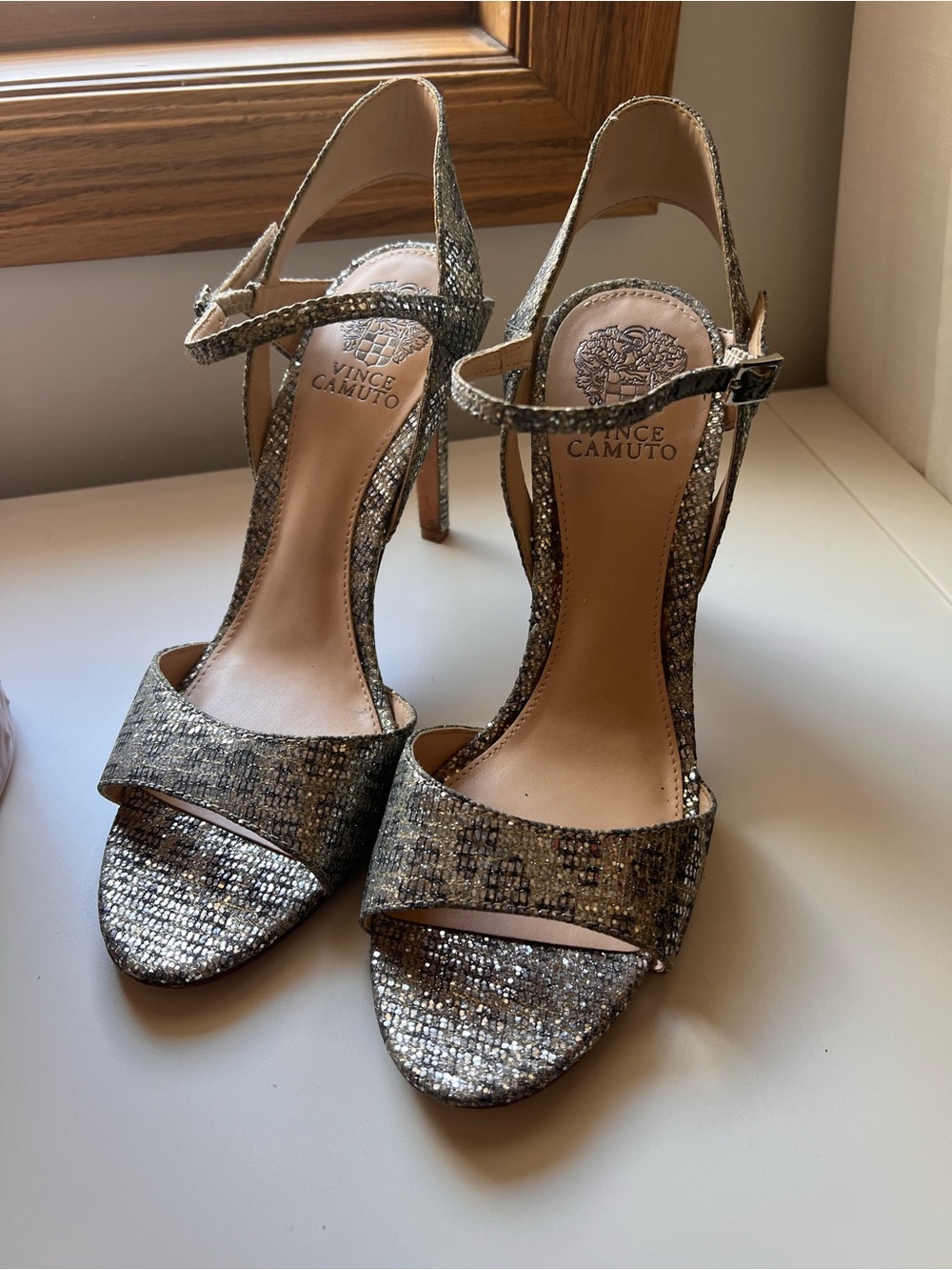 Vince Camuto Silver/Pewter Metallic Glitter Heels